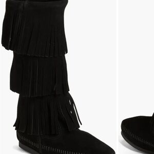 Minnetonka Black 3 Layer Fringe Boot